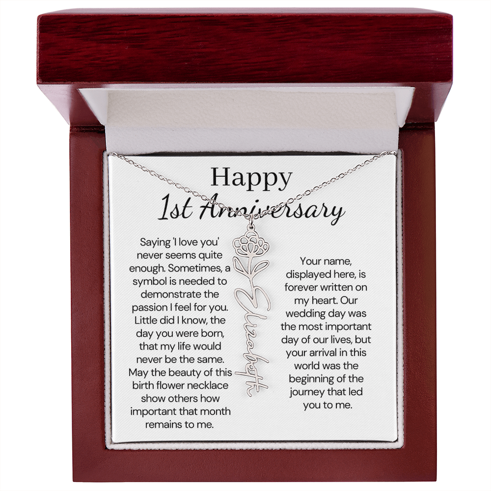Personalized 1st Wedding Anniversary Gift for Wife – Customized Birth Flower Name Necklace – Unique Anniversary Gift Ideas for Wife from Husband