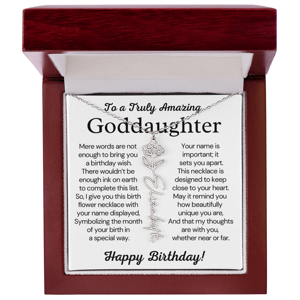 Personalized Birthday Gift for Goddaughter – Customized Birth Flower Name Necklace – Jewelry Gift from Godmother