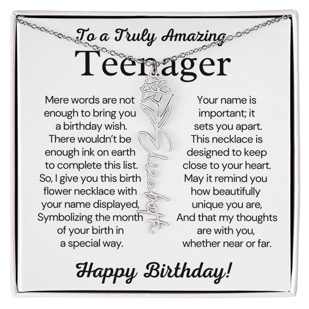 Personalized Gift for Teenager – Customized Birth Flower Name Necklace – Jewelry Gift for 13th Birthday