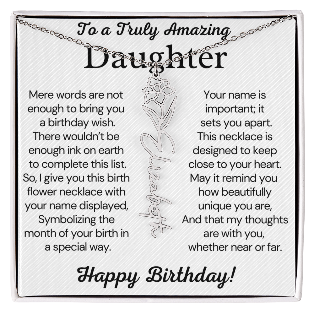 Personalized Birthday Gift for Daughter – Customized Birth Flower Name Necklace – Birthday Jewelry Gift from Mom or Dad