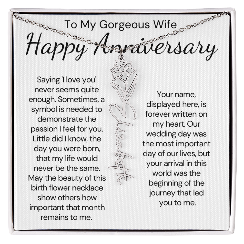 Personalized Anniversary Gift for Wife – Customized Birth Flower Name Necklace – Unique Wedding Anniversary Jewelry Gift from Husband