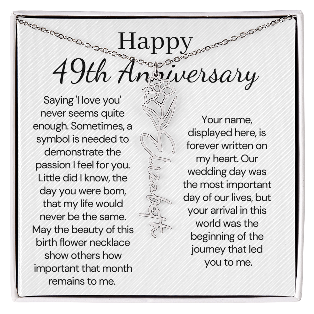Personalized 49th Anniversary Gift for Wife – Customized Birth Flower Name Necklace – Unique Forty-Ninth Wedding Anniversary Gift Ideas for Wife from Husband