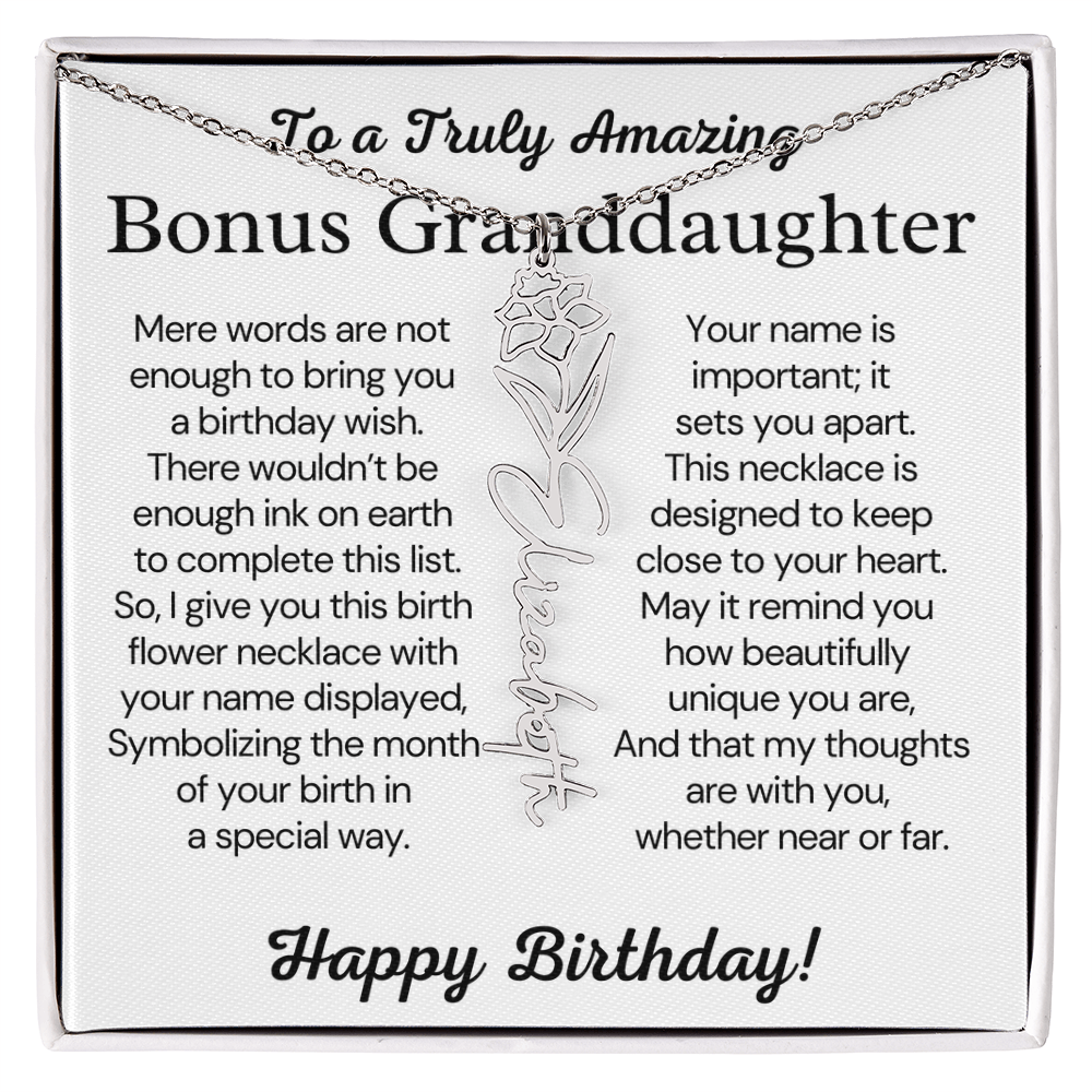 Personalized Bonus Granddaughter  Birthday Gift – Customized Birth Flower Name Necklace – Jewelry Gift from Grandma
