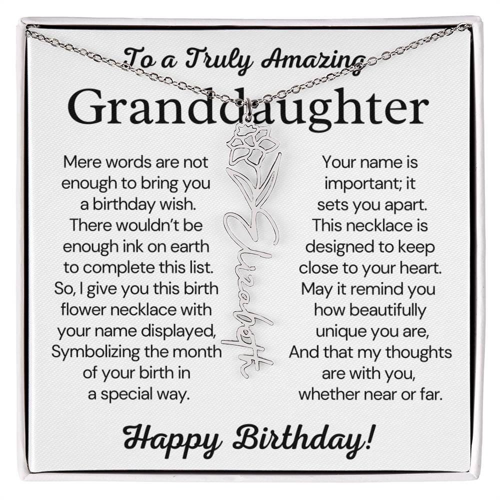 Personalized Birthday Gift for Granddaughter – Customized Birth Flower Name Necklace – Jewelry Gift from Grandma