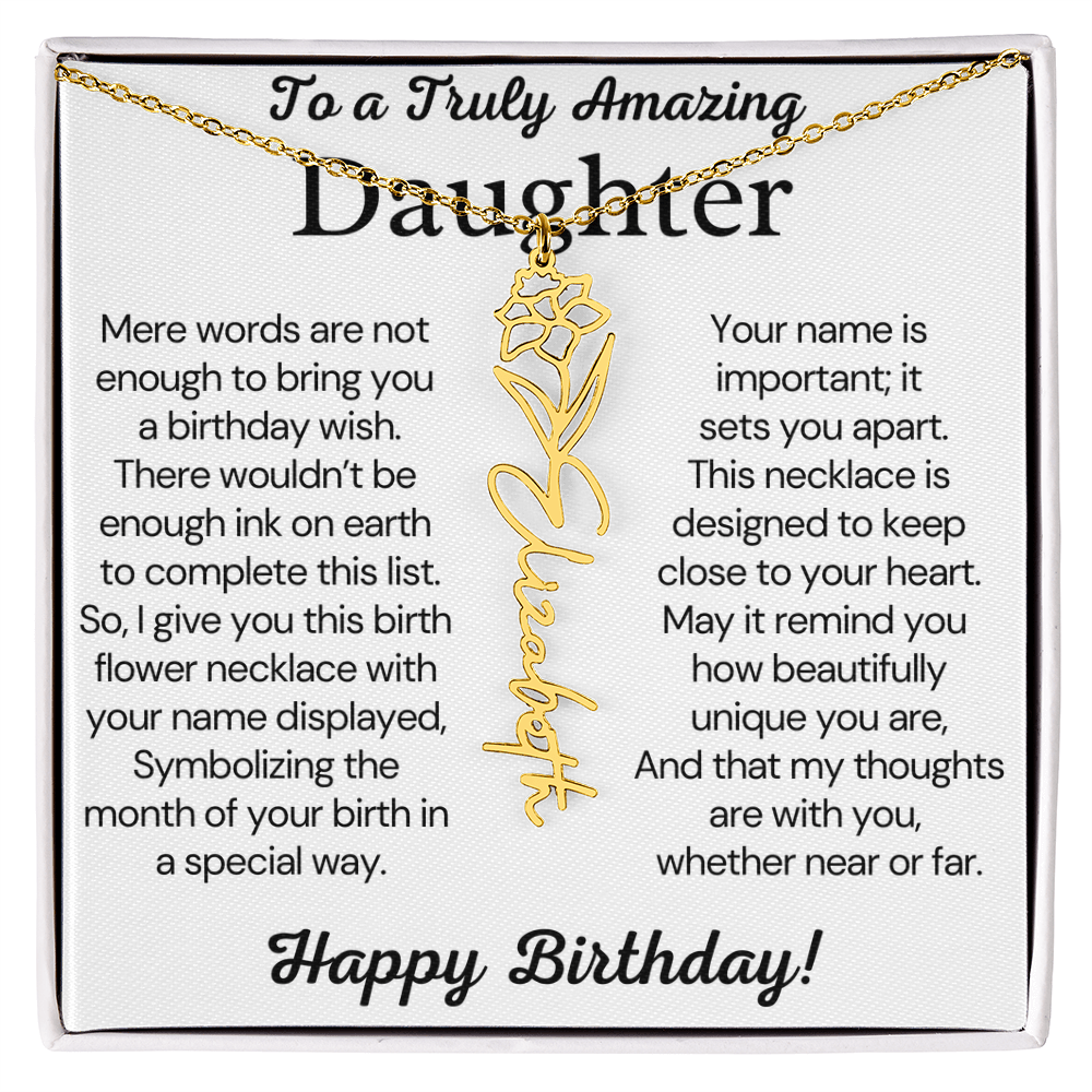 Personalized Birthday Gift for Daughter – Customized Birth Flower Name Necklace – Birthday Jewelry Gift from Mom or Dad