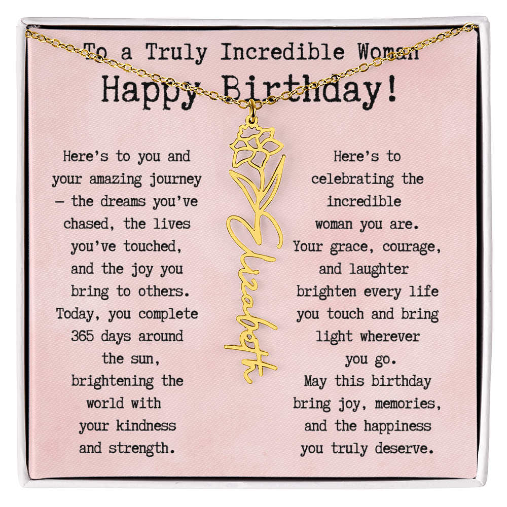 Personalized Birthday Gift for Her – Customized Birth Flower Name Necklace – Unique Jewelry Gift from Friend, Family, or Loved One