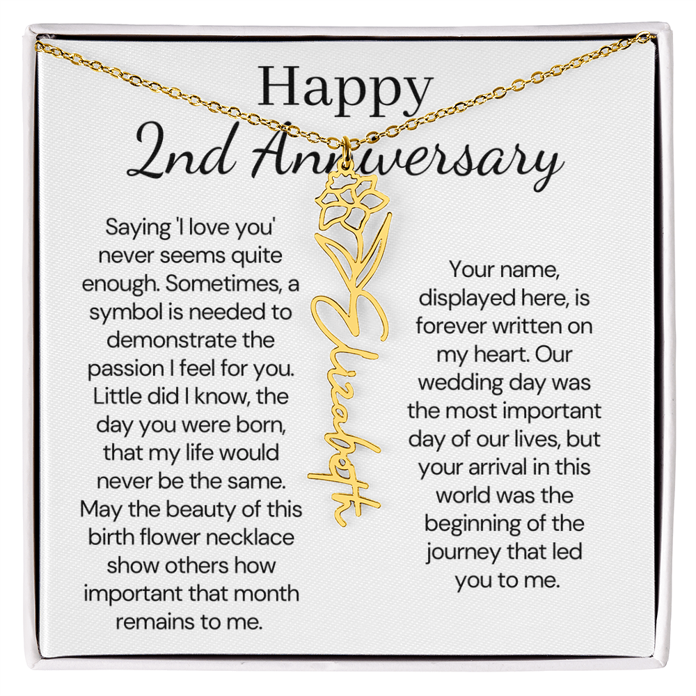 Personalized 2nd Wedding Anniversary Gift for Wife – Customized Birth Flower Name Necklace – Unique second Anniversary Gift Ideas for Wife from Husband