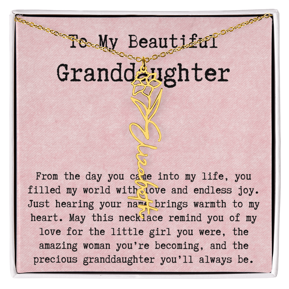 Personalized Birthday Gift for Granddaughter – Customized Birth Flower Name Necklace – Unique Jewelry Gift from Grandma for Any Birthday