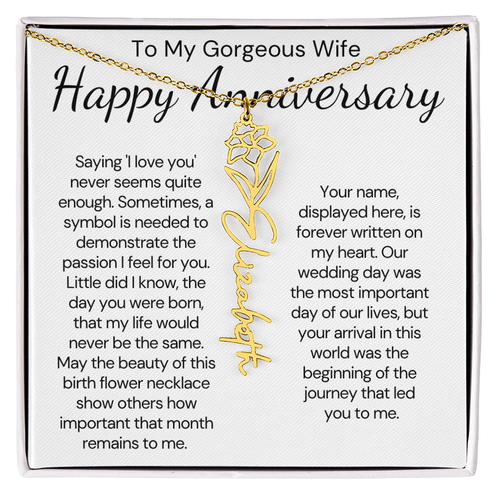 Personalized Anniversary Gift for Wife – Customized Birth Flower Name Necklace – Unique Wedding Anniversary Jewelry Gift from Husband