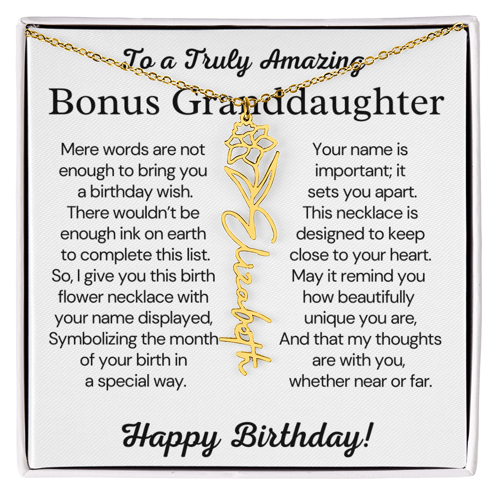 Personalized Bonus Granddaughter  Birthday Gift – Customized Birth Flower Name Necklace – Jewelry Gift from Grandma