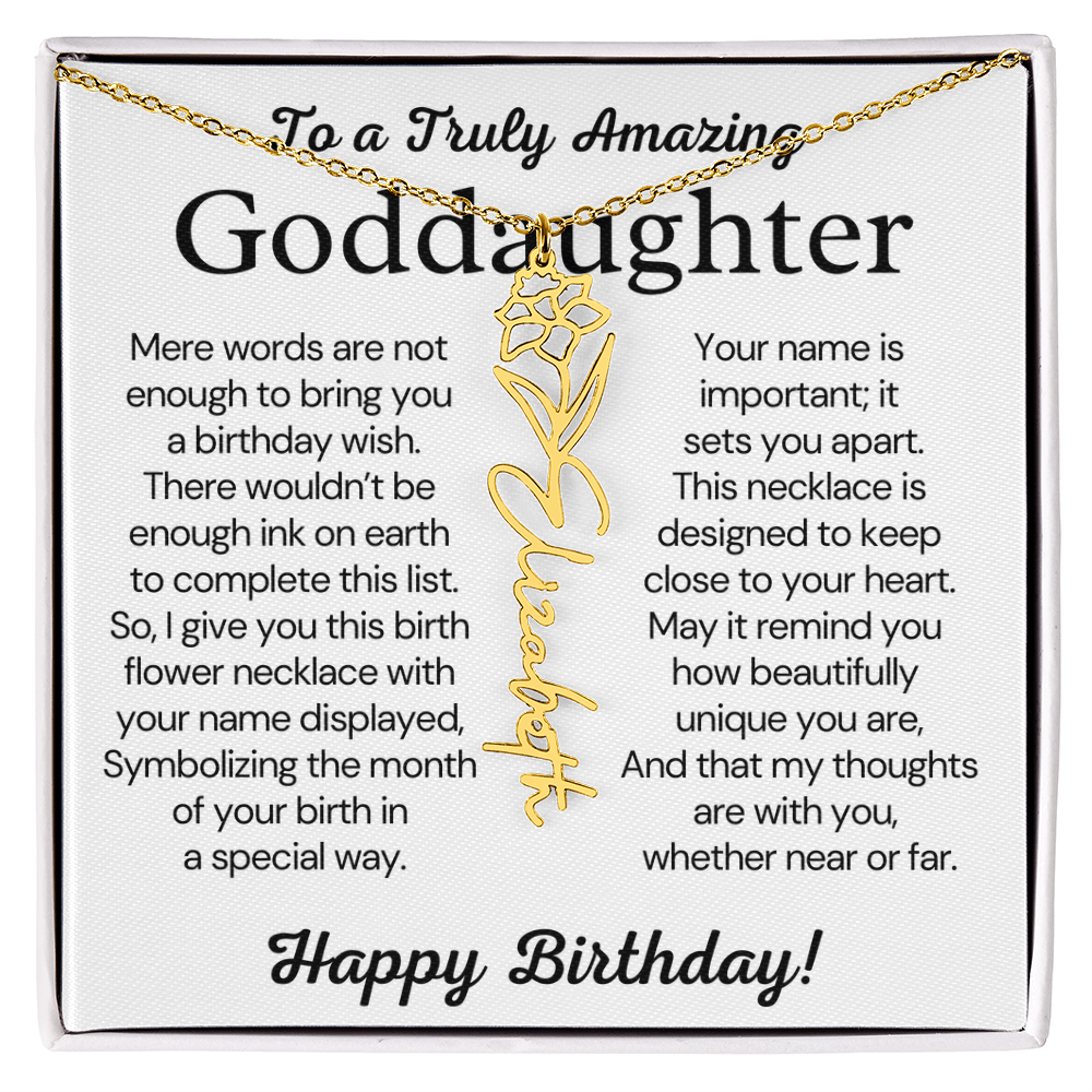 Personalized Birthday Gift for Goddaughter – Customized Birth Flower Name Necklace – Jewelry Gift from Godmother