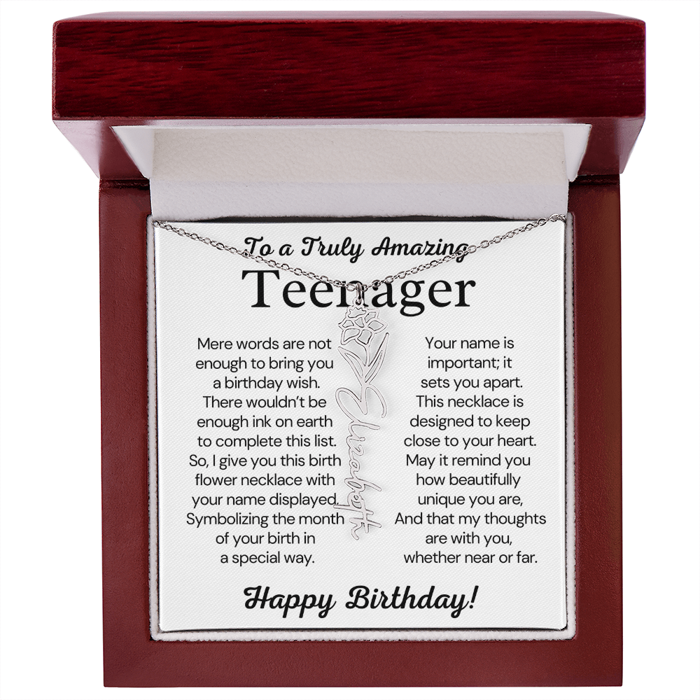 Personalized Gift for Teenager – Customized Birth Flower Name Necklace – Jewelry Gift for 13th Birthday