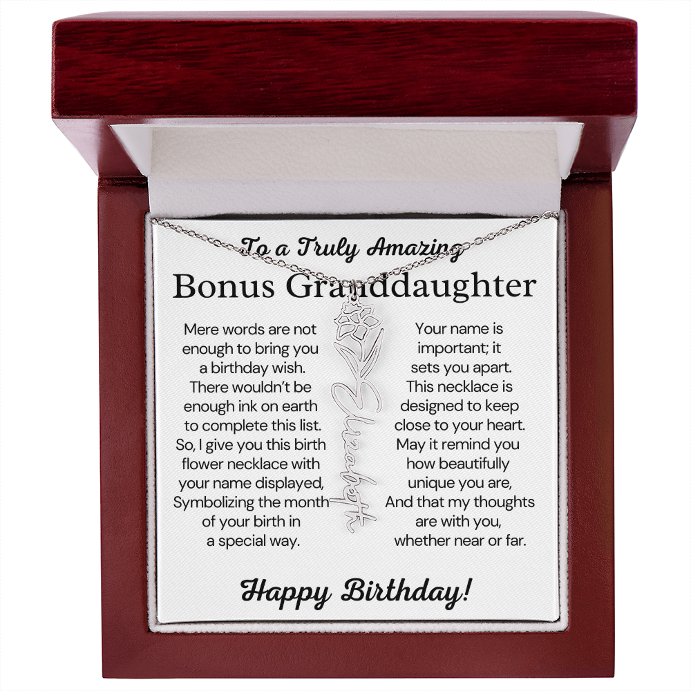 Personalized Bonus Granddaughter  Birthday Gift – Customized Birth Flower Name Necklace – Jewelry Gift from Grandma