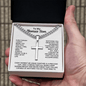 Engraved Cross Necklace for Bonus Son with Cuban Link Chain