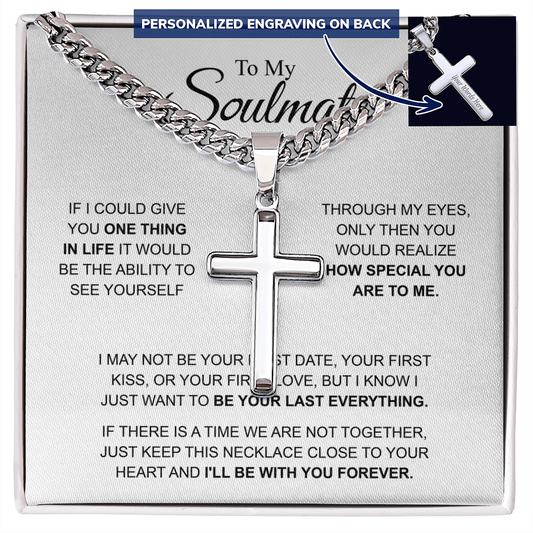 Personalized Cross Necklace for Soulmate with Adjustable  Cuban Link Chain