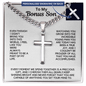 Engraved Cross Necklace for Bonus Son with Cuban Link Chain