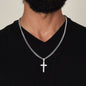Engraved Cross Necklace for Stepson with Cuban Link Chain