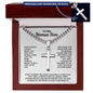 Engraved Cross Necklace for Bonus Son with Cuban Link Chain