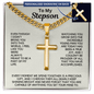 Engraved Cross Necklace for Stepson with Cuban Link Chain