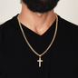 Engraved Cross Necklace for Stepson with Cuban Link Chain