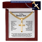 Engraved Cross Necklace for Bonus Son with Cuban Link Chain