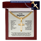 Engraved Cross Necklace for Stepson with Cuban Link Chain