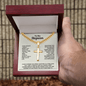 Engraved Cross Necklace for Stepson with Cuban Link Chain
