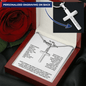 Engraved Cross Necklace for Bonus Son with Stylish Snake Chain
