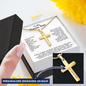 Engraved Cross Necklace for Bonus Son with Stylish Snake Chain