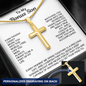 Engraved Cross Necklace for Bonus Son with Stylish Snake Chain