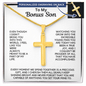 Engraved Cross Necklace for Bonus Son with Stylish Snake Chain