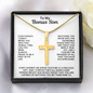 Engraved Cross Necklace for Bonus Son with Stylish Snake Chain