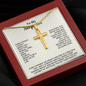 Engraved Cross Necklace for Stepson with Stylish Snake Chain