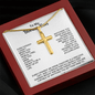 Engraved Cross Necklace for Bonus Son with Stylish Snake Chain