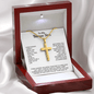 Engraved Cross Necklace for Bonus Son with Stylish Snake Chain