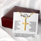 Engraved Cross Necklace for Bonus Son with Stylish Snake Chain